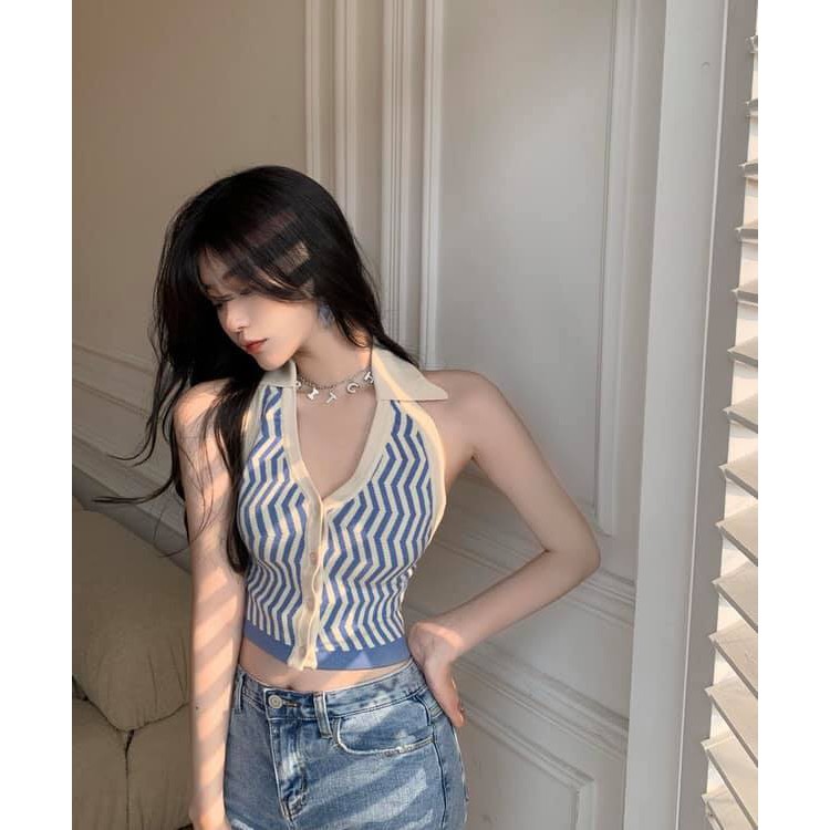 Áo croptop VẰN freesize xanh đen form ôm hàn quốc chất thun co giãn hở lưng sexy C329 | BigBuy360 - bigbuy360.vn
