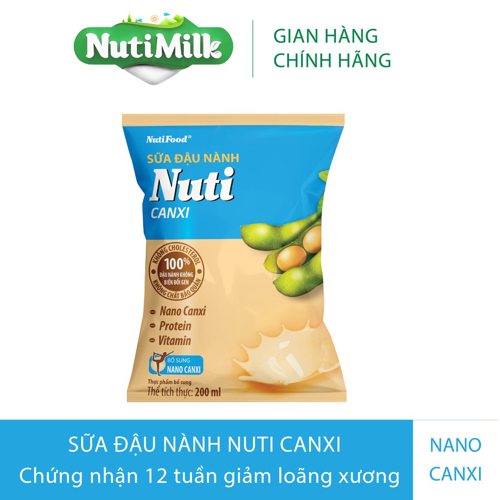 Sữa đậu nành Nuti Nguyên Chất/  Canxi  200ml - Hộp hoặc Bịch lựa chọn - Thương Hiệu NUTIFOOD - YOOSOO MALL