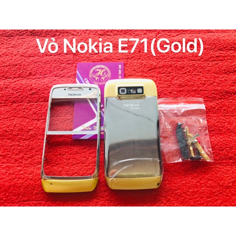 Vỏ Nokia E71 màu gold(mặt trước,mặt sau khung sườn và nút âm lượng đậy thẻ nhớ)