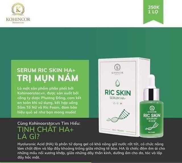 Serum ric skin HA cung cấp dưỡng chất cho da, giúp da trắng sáng mịn màng,