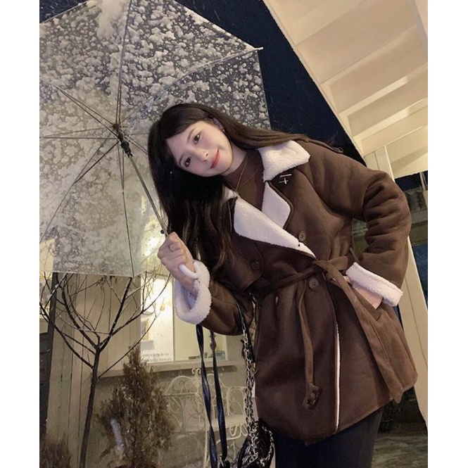 Áo khoác da lót lông dáng dài