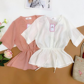 Áo peplum bo eo hồng - trắng