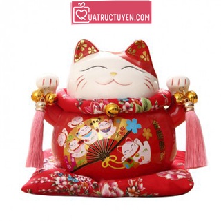 Mèo thần tài gốm sứ 21cm Tấn tài tấn lộc/ Phát đại bội thu, mèo chiêu tài may mắn
