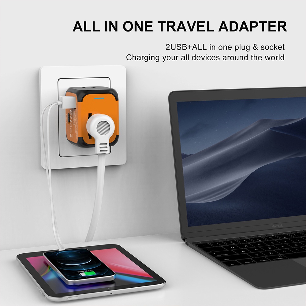 Phích Cắm Điện Đa Năng EU UK US AU Với 2 Cổng Sạc USB 5V 2.4A