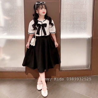 Set Áo Nơ Gấm chân váy tiểu thư cho bé gái size đại 17-42kg sang chảnh