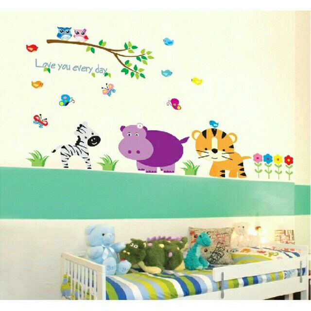 Decal dán tường hà mã tím cho bé