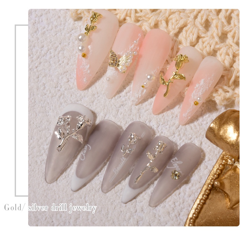 Hàng Có Sẵn Bán Sỉ Phụ Kiện Đính Trang Trí Móng Tay Bằng Hợp Kim Kim Loại Hình Hoa Hồng Ba Chiều Màu Bạc Phụ Kiện Trang Sức Móng Tay