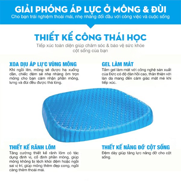 ĐỆM GHẾ HỖ TRỢ NGỒI FLEX THOÁNG KHÍ GEL TỔ ONG LÓT GHẾ CHỐNG MỎI TUẦN HOÀN CHO NGƯỜI NGỒI LÂU TẶNG KÈM VỎ BỌC