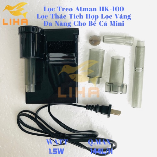 Lọc Treo Atman HK-100 (1.5W-144L/H) - Lọc Thác Tích Hợp Lọc Váng Cho Bể Cá Mini