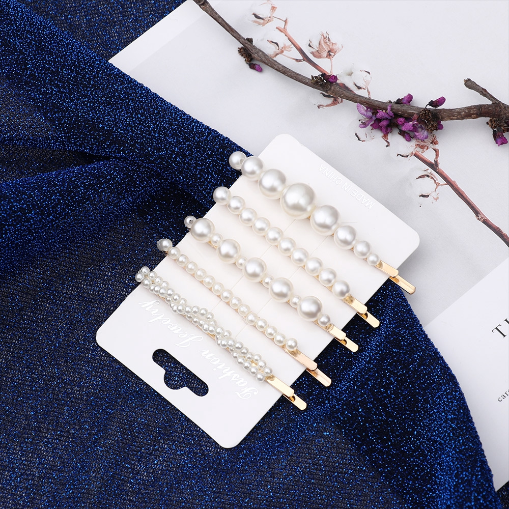 Set 5/6 kẹp tóc đính hạt ngọc trai nhân tạo phong cách cổ điển cho bạn gái
