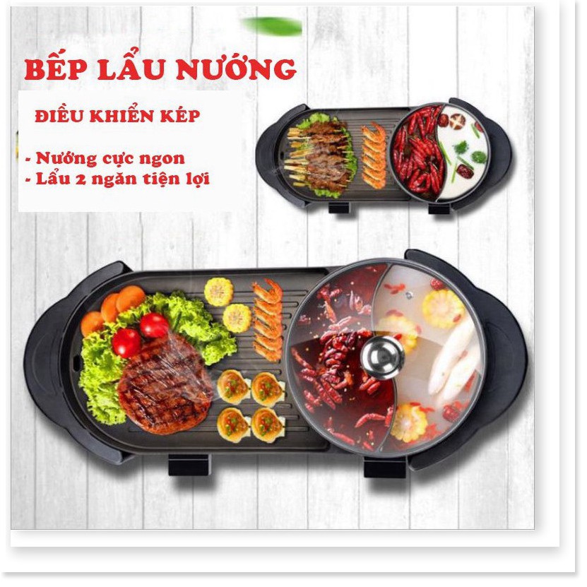Bếp Nướng Lẩu 2 Ngăn ⚡ ĐA NĂNG ⚡ Nồi lẩu nướng điện 2 trong 1 tiết kiệm điện năng