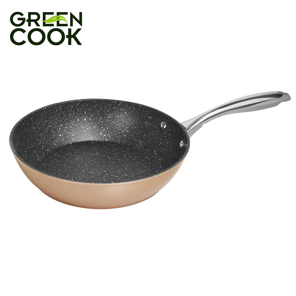 Chảo đáy từ vân đá hoa cương chống dính Green Cook GCP08 sâu lòng tay cầm inox chống bỏng chắc chắn