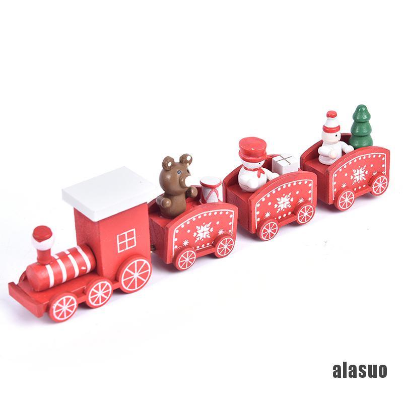 Mô hình tàu lửa bằng gỗ 4 khoang họa tiết giáng sinh trang trí nhà cửa