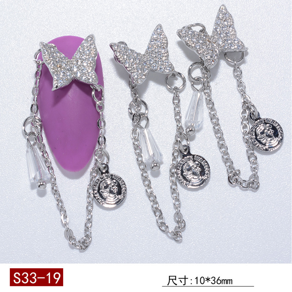 [sweet] 1pc fashion woman Rhinestone Zircon Butterfly pearl Tassel DIY Nail Art ornament