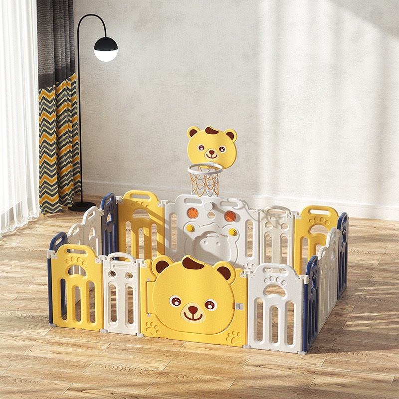 Quây Cũi Nhựa MOMMYKIDS MINH CHÂU Gấp Gọn Mẫu Gấu Tặng kèm 100 quả bóng nhựa, 1 thảm lót và cột chơi bóng rổ