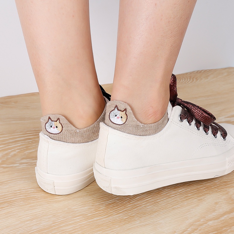 1 Đôi Vớ Cotton Cổ Thấp Mềm Mại Thấm Hút Mồ Hôi Thoáng Khí In Hình Mèo Dễ Thương Cho Nữ