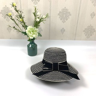 Mũ Cói Đan Cước Lưới Xen Kẽ Phối Đai Nơ Đen Bản To Chữ Mabk MÀU ĐEN Phong Cách Hàn Quốc Xinh Xắn Cho Nữ