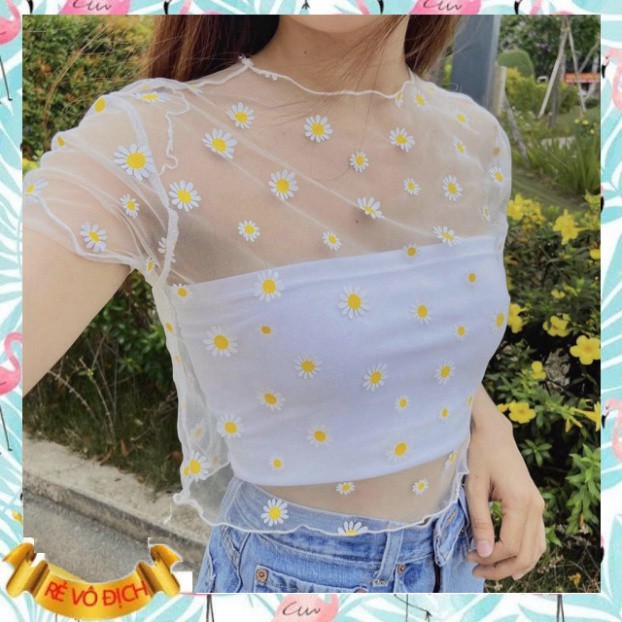 (mới) SET 2 MÓN CROPTOP HOA CÚC LƯỚI ❤️ SET ÁO TUBE QUÂY MIX ÁO REN LƯỚI CHIFON HOA CÚC ĐEN TRẮNG