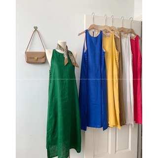 Đầm yếm linen nút bọc