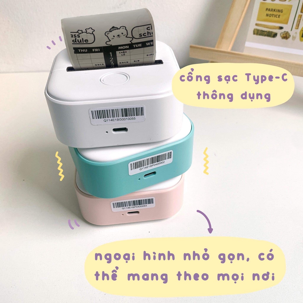 Máy In Nhiệt Phomemo T02 Không Dây Kết Nối Bluetooth Cho Điện Thoại Android IOS