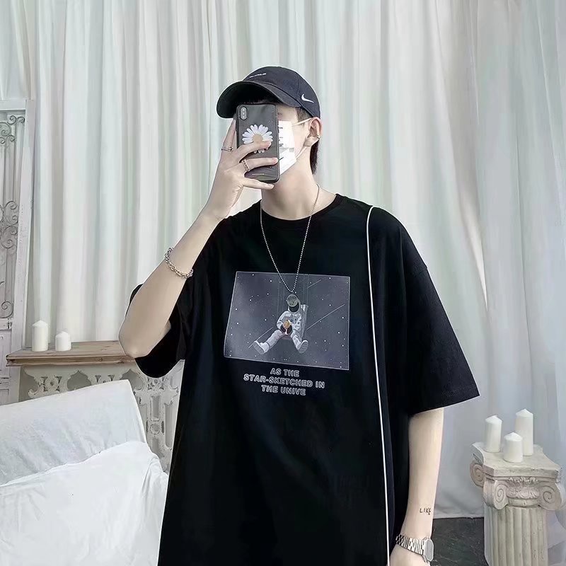 Áo Thun Nam Dáng Rộng In Hình Phi Hành Gia Phong Cách Hàn Quốc Thời Trang