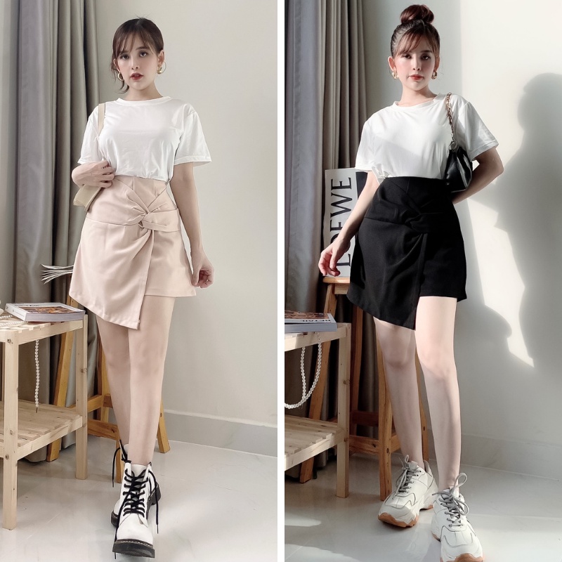 Quần giả váy ngắn chữ A cạp cao xoắn eo giấu bụng tôn dáng sang trọng Mely's Fashion CV13
