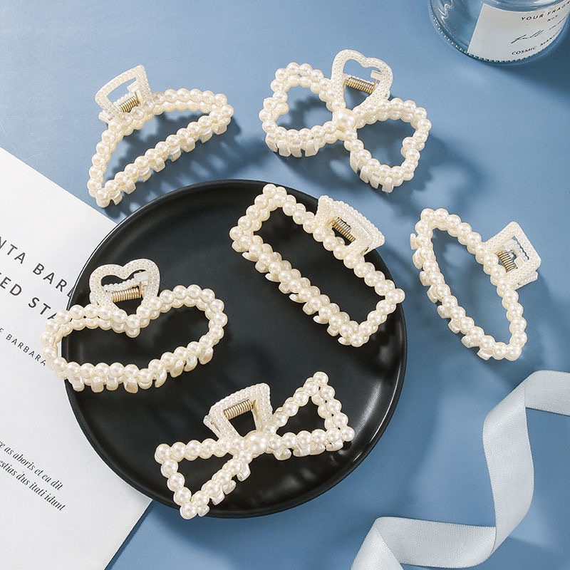 Kẹp Tóc Hình Cá Mập Đính Ngọc Trai Kích Thước Lớn Phong Cách Hàn Quốc 2023