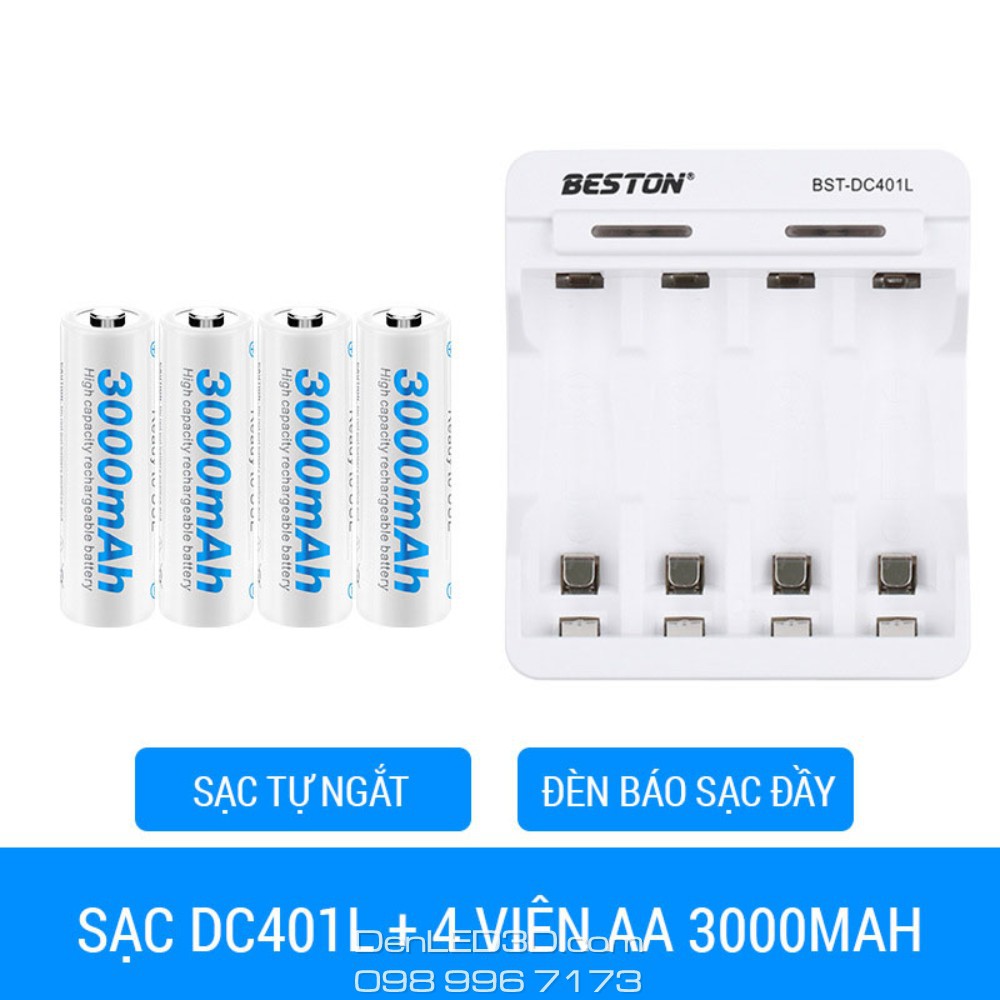 Combo Pin Sạc BESTON AA 3000Mah Kèm Sạc C9009 Sạc Nhanh Tự Ngắt - BH 1 Đổi 1