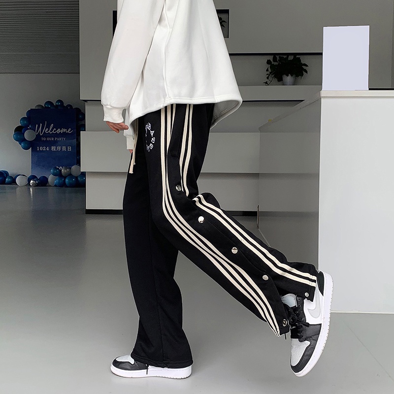 Quần Dài Dáng Rộng Xẻ Tà Thêu Chữ Thời Trang Cho Nam Size M-3XL