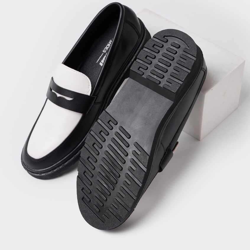 Giày Penny Loafer Black White da nguyên tấm, Giày Sơn Tùng Đế Phíp Siêu Sang