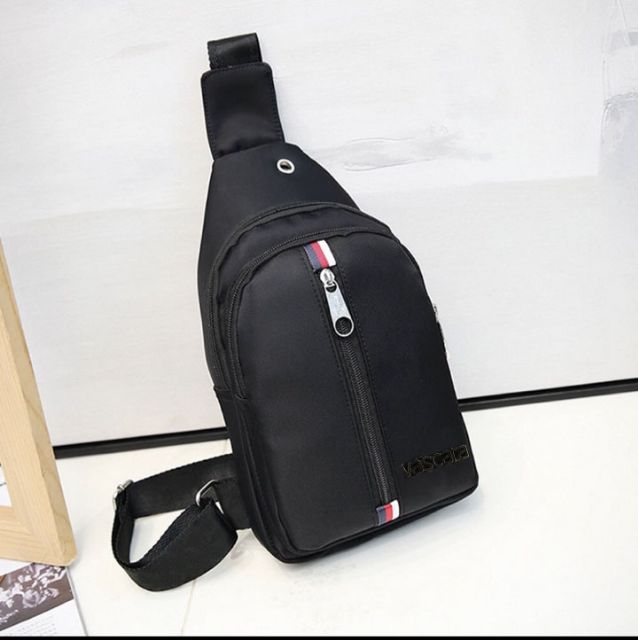 Túi chéo nam nữ năng động vasca dây kéo giữa sọc 3 màu nam nữ vải dù  - chéo TCTL088