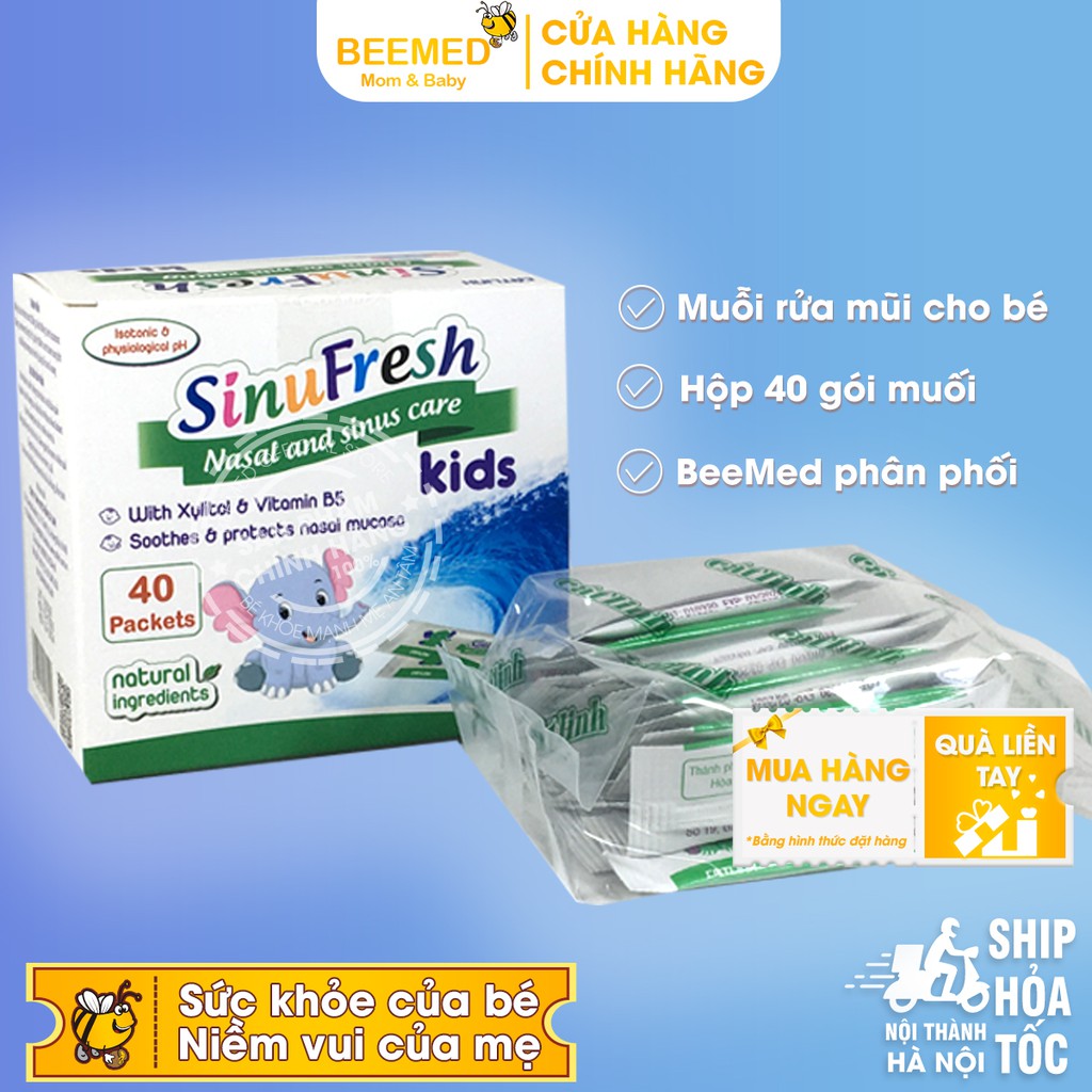 Muối rửa mũi cho bé từ 1 tuổi Sinufresh Kids hộp 40 gói, Chính hãng Dược Cát Linh - Mẫu mới cho trẻ