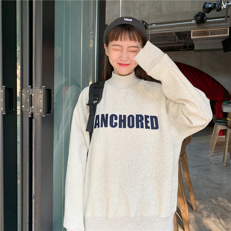 Áo Sweater Tay Dài Cổ Lọ In Chữ Thời Trang Cho Nữ