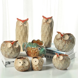 Chậu trồng cây bằng gốm hình chim cú sáng tạo