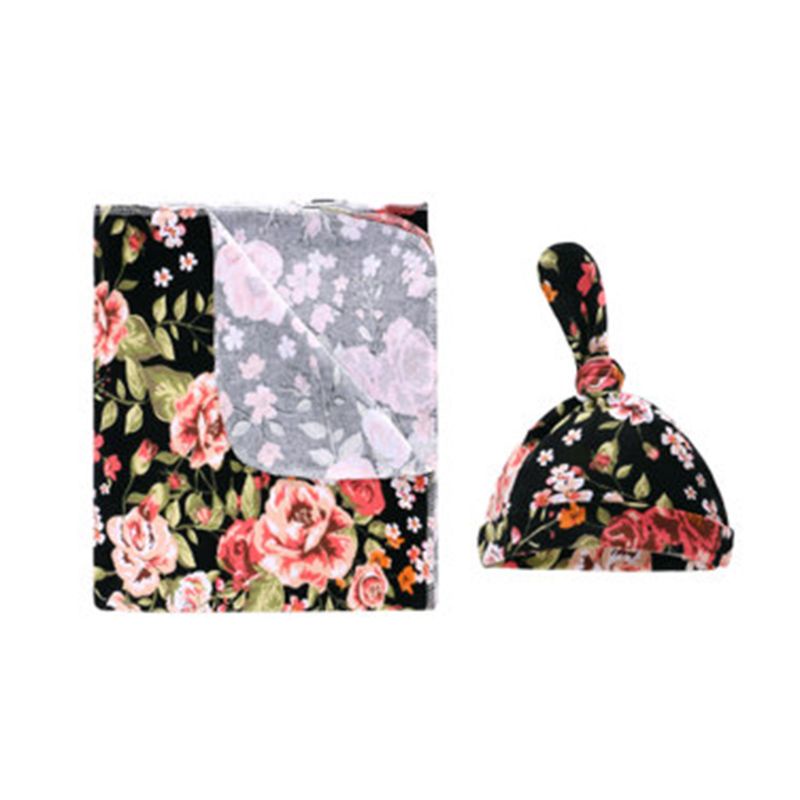 Bộ 2 Chăn Quấn Kèm Nón Cotton In Họa Tiết Đơn Giản Thời Trang Cho Bé Sơ Sinh
