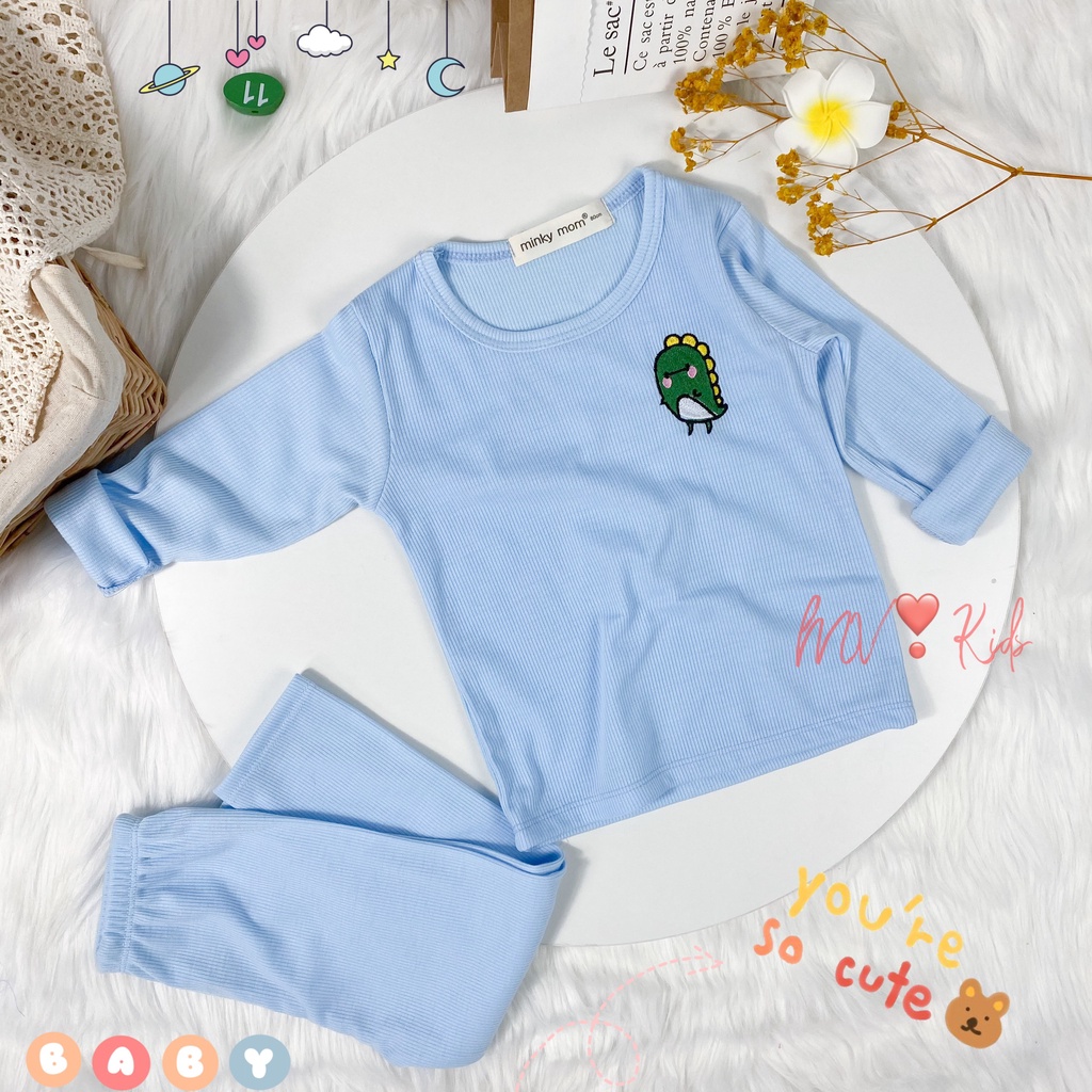 [SALE] Bộ Dài Tay Cho Bé Trai, Bé Gái Minky Mom Vải Len Gân Thêu Ngực Dễ Thương, Đồ Bộ Cho Bé Mặc Nhà Thu Đông MKMTD2154