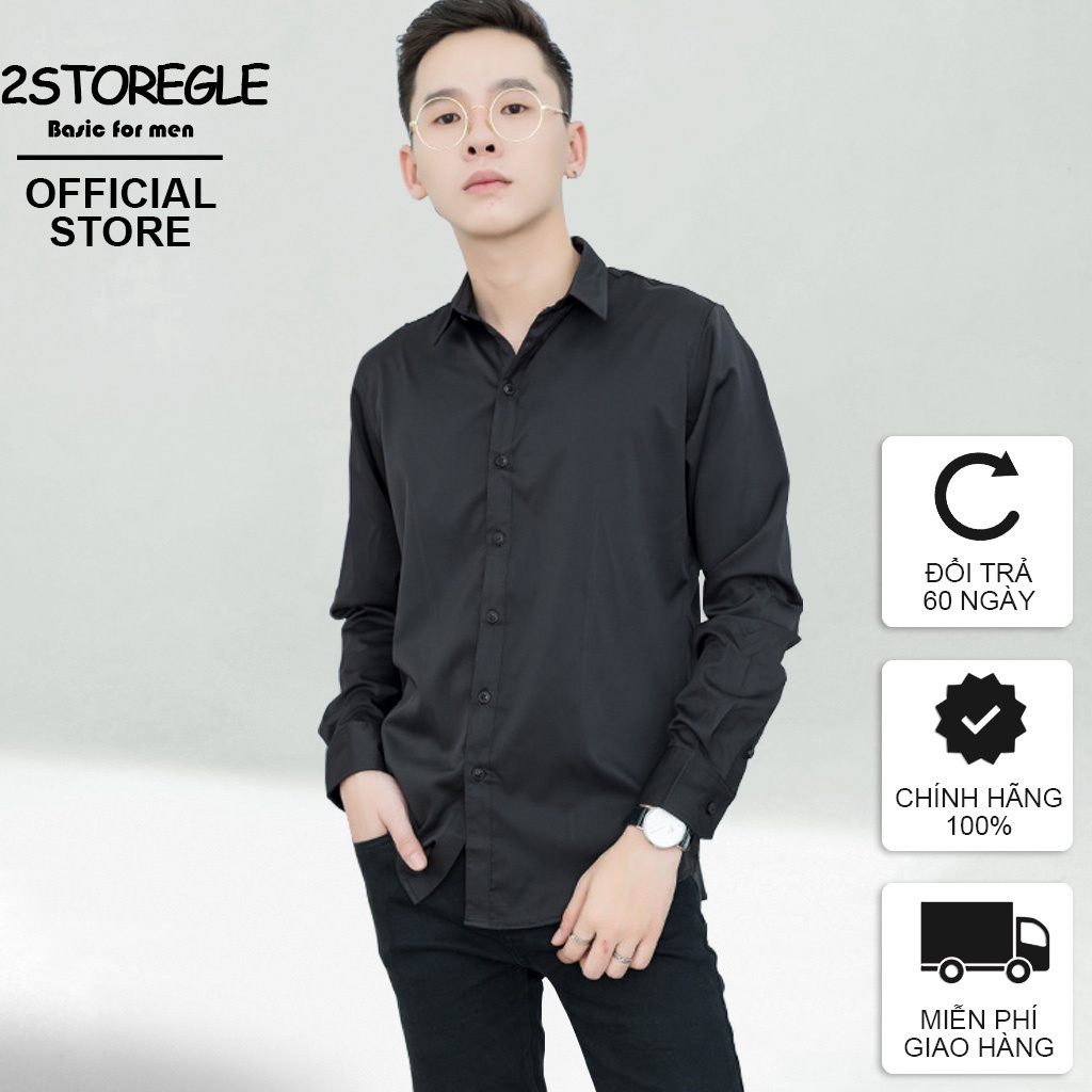 Áo Sơ Mi Nam 2STOREGLE Chất Lụa Dáng Slim Công Sở Hàn Quốc Vải Chống Nhăn Mịn Mát