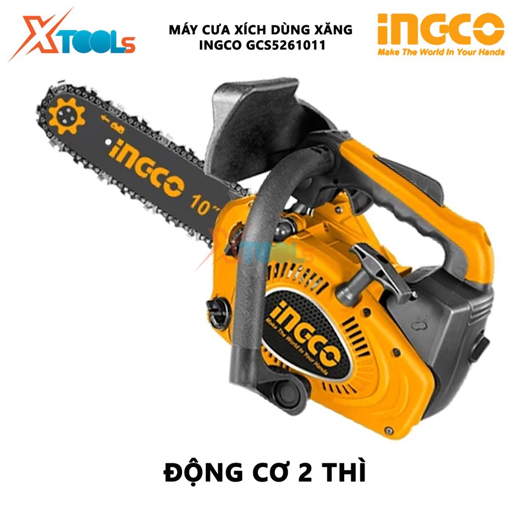 Máy cưa xích dùng xăng INGCO GCS5261011 | Máy cưa cầm tay 0.7Kw(1HP)