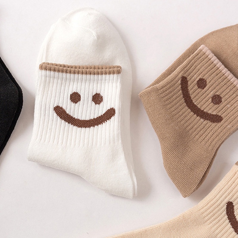 Tất Cotton Nữ In Hình Mặt Cười Thời Trang