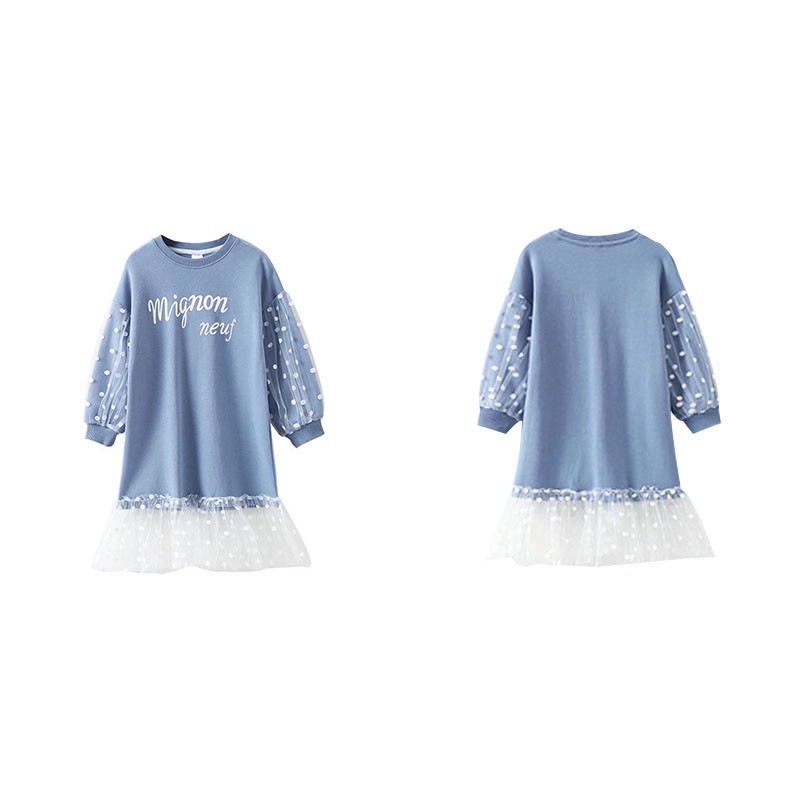 Đầm công chúa dài tay phối lưới phong cách Hàn Quốc dành cho bé gái