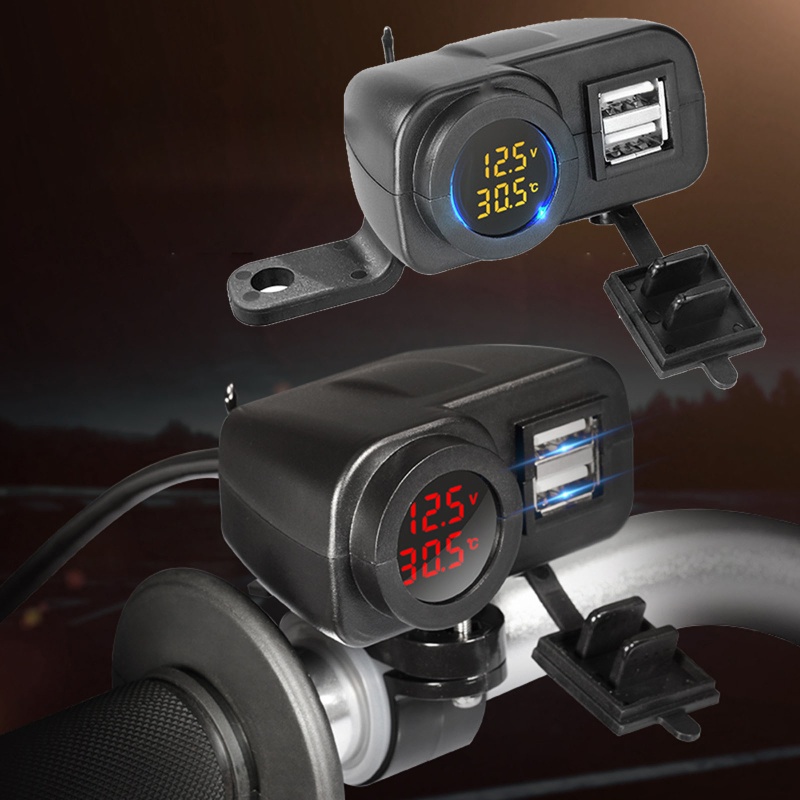 Vôn Kế Nước 3 Trong 1 + Nhiệt Kế + Cổng Sạc USB Điện Thoại Cho Xe Máy