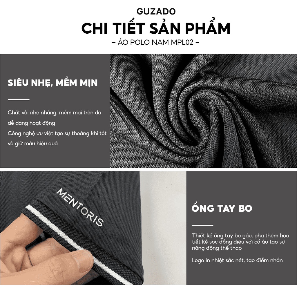 Áo Thun Nam Polo Có Cổ GUZADO chất liệu mềm mát,bền màu,không bai xù,Phối Sọc Trẻ Trung Năng Động MPL02