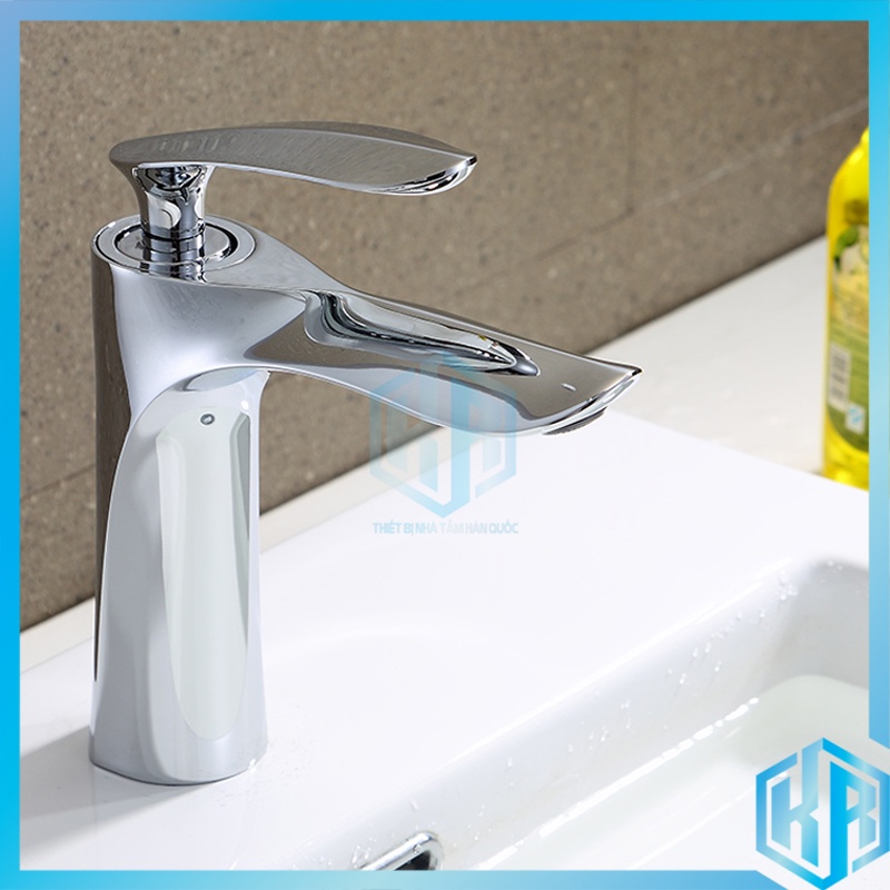 Vòi lavabo, bồn rửa mặt nóng lạnh kiểu dáng lá liễu bằng đồng mạ inox 20cm dành cho bàn đá - Đủ dây