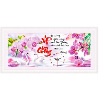 Tranh đính đá đồng hồ vợ chồng tuyệt đẹp kt 75*40cm