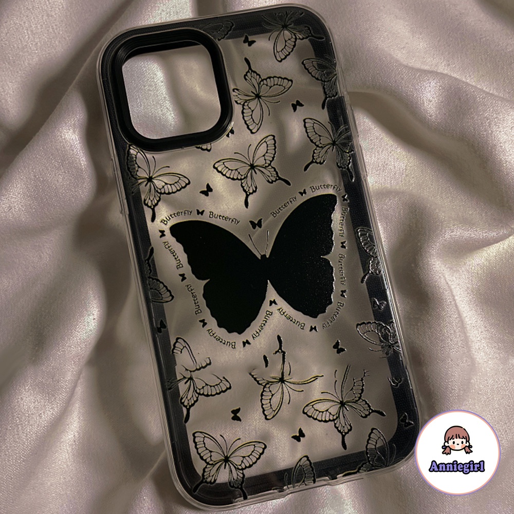 Ốp điện thoại tpu mềm trong suốt họa tiết hình bướm viền đen 3 trong 1 dành cho IPhone 14 13 12 11 Pro Max XR 7 Plus