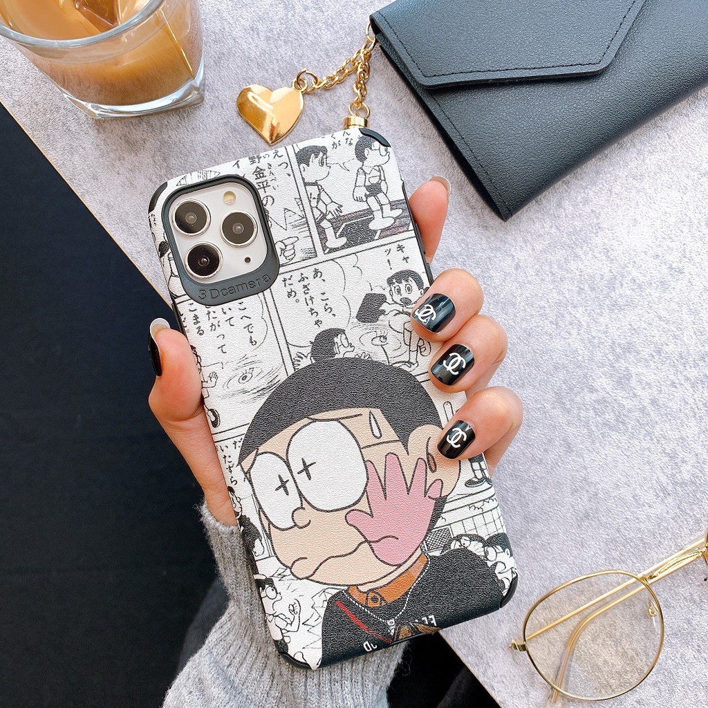 Ốp lưng da đôi dễ thương Nobita và Shizuka dành cho nhiều dòng máy của Iphone/samsung/oppo/realme/vivo/xiaomi