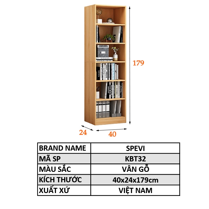 Tủ Sách Đứng Thông Minh Hiện Đại Tự Lắp Ráp FIVO Mẫu KBT32 Chất Liệu Gỗ MDF Và HMR Chống Ẩm Cực Tốt (40x24x179cm)