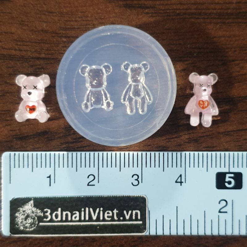 DIY - Khuôn charm bearbrick size mini cho nail 3d, làm phụ kiện trang sức, hoa tai thời trang
