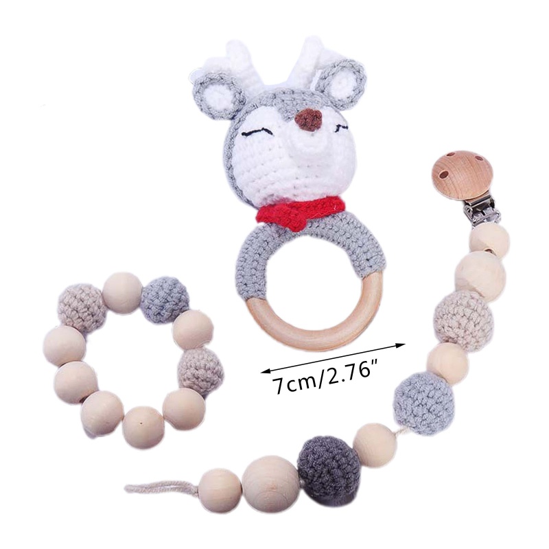 Bộ 3 Món Đồ Chơi Vòng Tay Núm Vú Giả Hình Hươu Đan Móc Kẹp Núm Vú Giả Cho