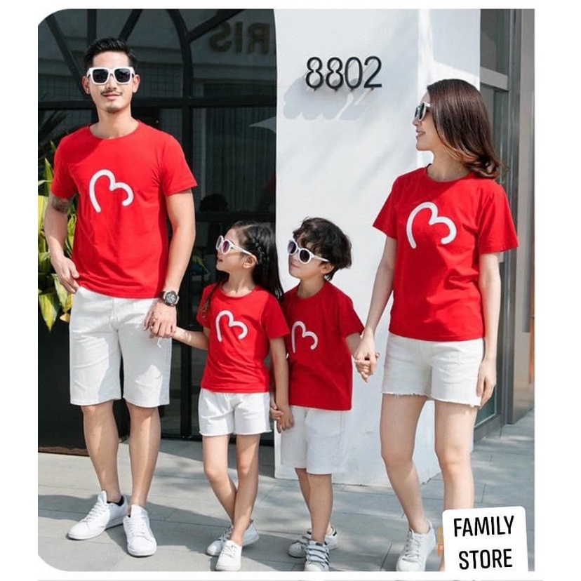 Áo đồng phục gia đình trái tim dễ thương màu đỏ 3/4/5 người , hàng tốt, vải cotton. Familystore